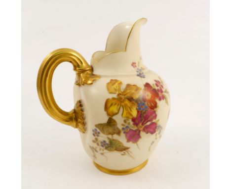 A Royal Worcester ivory flat back jug, decorated with floral sprays, shape number 1094, dated 1896, height 5.5ins   Condition