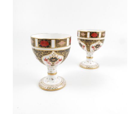 Two Royal Crown Derby goblets, decorated in the 1128 Imari pattern, dated 1983 and 1984, height 4.75ins   Condition report:  