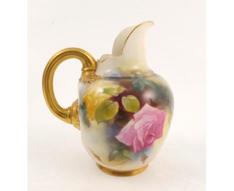 A Royal Worcester flat back jug, decorated with roses, shape number 1094, dated 1912, height 4.75ins   Condition report:  Goo