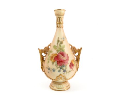 A Royal Worcester blush ivory vase, printed painted with floral sprays, shape number 982, dated 1898, af, height 4.5ins   Con