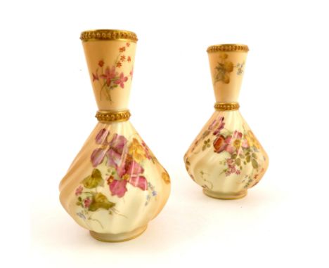 A pair of Royal Worcester blush ivory vases, decorated with floral sprays, shape number 1452, dated 1901, height 6.5ins   Con