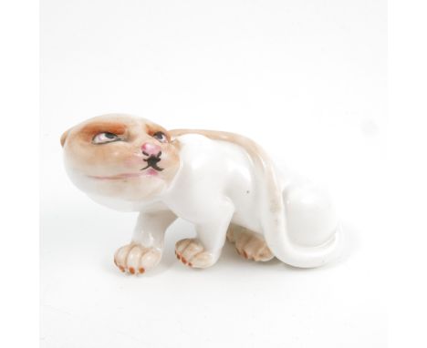 A Royal Worcester netsuke, modelled as a white panther, dated circa 1913, height 1.5ins   Condition report:  Crazed