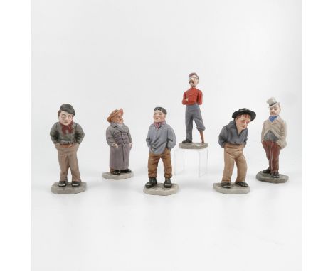 A set of six Royal Worcester figures, from the Down and Out Series, modelled by James Hadley, impressed mark to base, height 