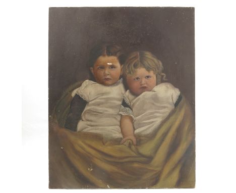 An oil on canvas, portrait of The Gladstone twins as young children, unframed 21ins x 17ins