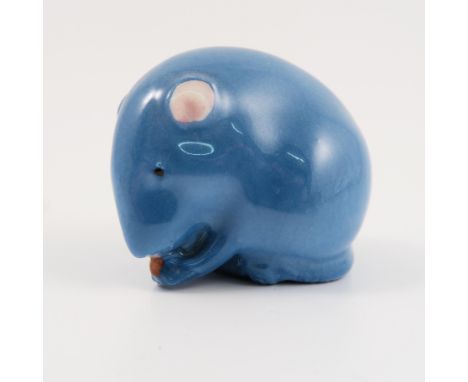 A Royal Worcester netsuke, modelled as a blue mouse, dated circa 1913, height 1.25ins   Condition report:  Crazed