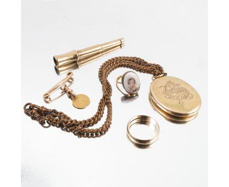 A collection of jewellery, including a 9 carat gold wedding ring, 5.2g gross, two ladies 9 carat gold wrist watches, a locket