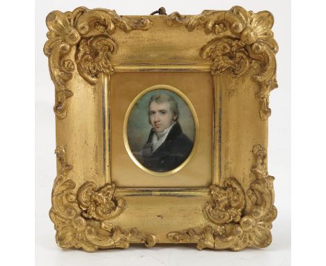 A 19th century oval portrait miniature, of a gentleman, inscribed verso, Charles Wilde, maximum diameter 2.5ins   Condition r