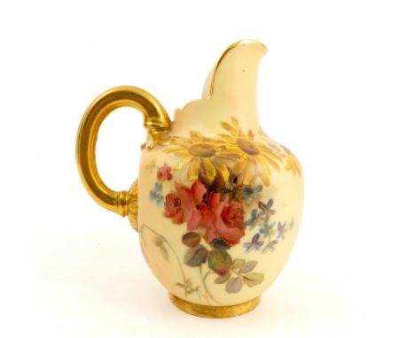 A Royal Worcester blush ivory flat back jug, decorated with floral sprays, shape number 1094, dated 1900, height 4ins   Condi