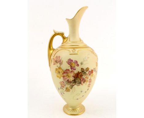 A Royal Worcester blush ivory ewer, decorated with floral sprays, shape number 1745, dated 1895, height 9.5ins   Condition re