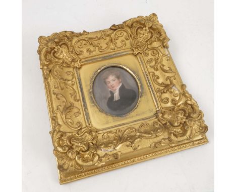 A 19th century oval portrait miniature, of a gentleman, inscribed verso, The Rev John Gladstone, maximum diameter 3.25ins   C
