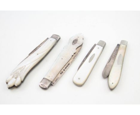 A GROUP OF FOUR 925 STERLING SILVER MOP FRUIT KNIVES, Total weight: 95gms 