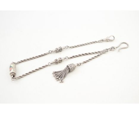 AN ANTIQUE SILVER ALBERTINA WATCH CHAIN WITH TASSEL, Weight: 17gms 