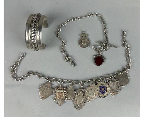 A COLLECTION OF SILVER JEWELLERY BRACELETS ETC240gms