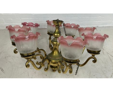 A CHRISTOPHER WRAY CHANDELIER WITH PINK AND WHITE GLASS SHADES, 88cm x 54cm 