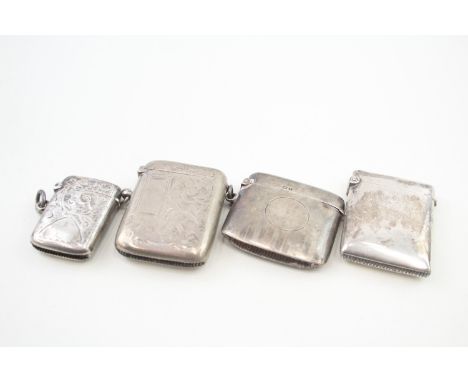 A GROUP OF FOUR 925 STERLING SILVER VESTA OR MATCH CASES, Total weight: 91gms 