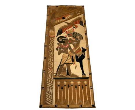 AN EGYPTIAN REVIVAL 19TH CENTURY EMBROIDERED SILK TAPESTRY, 172cm x 70cm