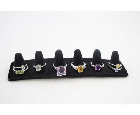 A COLLECTION OF SILVER GEMSTONE RINGS INCLUDING OPAL, Weight: 29gms 