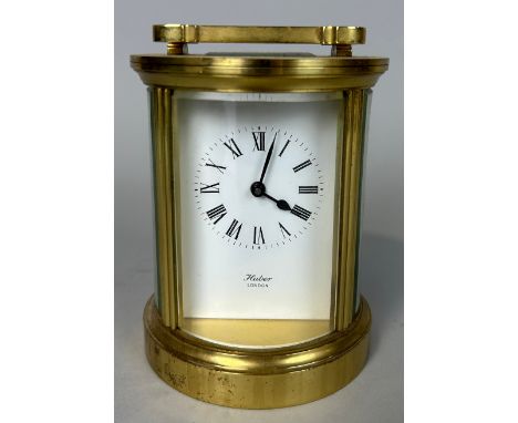 A HUBER CARRIAGE CLOCK, 11cm x 8cm 