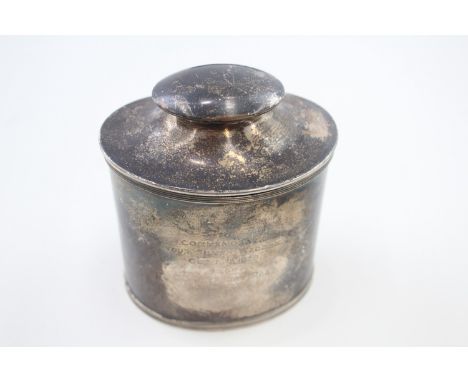 A 925 STERLING SILVER EDWARDIAN TEA CADDY WITH ENGRAVING, Weight: 178gms