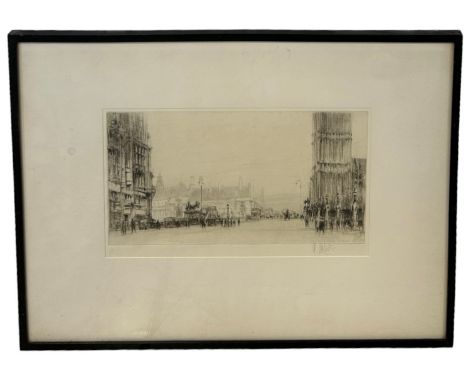 WILLIAM WALCOT R.B.A., R.E. (1874-1943): AN ETCHING ON PAPER DEPICTING A CITY SCENE, Signed bottom right in pencil. 30cm x 18