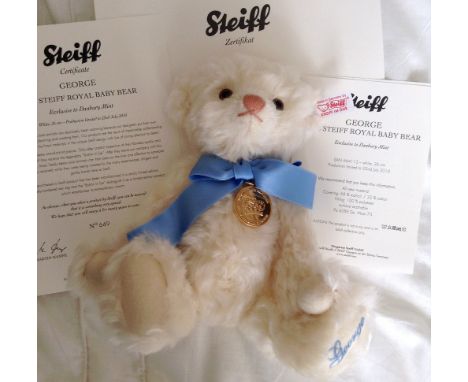 A modern Steiff Royal Baby Bear George, 24cm, with certificate and original box, together with another Royal Baby Bear Charlo