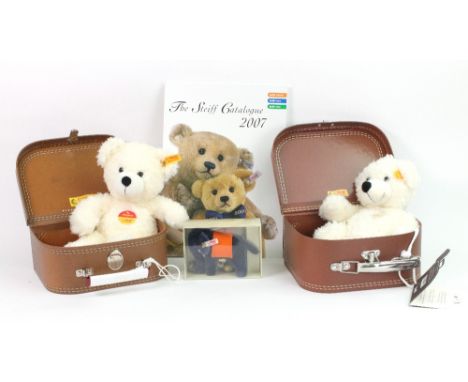 A Steiff Club members 2007 annual gift, a 9cm tall blue elephant, with certificate and in original box, and two Steiff bears 