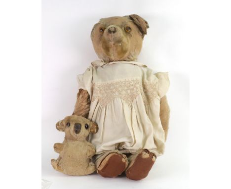 "Sandy" - a much loved and worn blonde plush Teddy Bear, with jointed body, 50cm high and a small koala bear (2)*Gift from Th