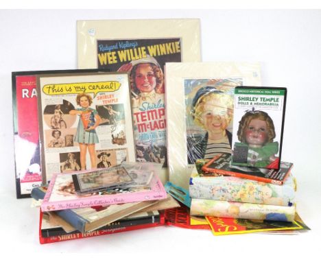 A collection of Shirley Temple vintage printed ephemera to include box and cover with black and white photo image, 25cms x 18