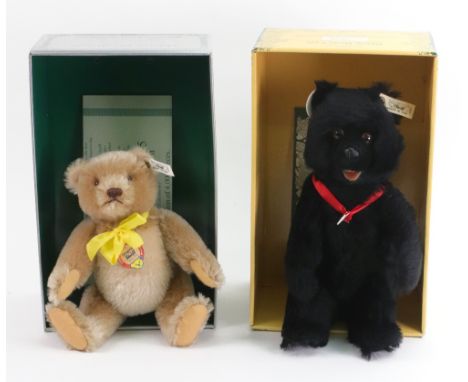 A Steiff Black Bear Cub, 1990, mohair soft, 25cm, with certificate and original box and a Steiff Teddy bear, 1955 replica, bo