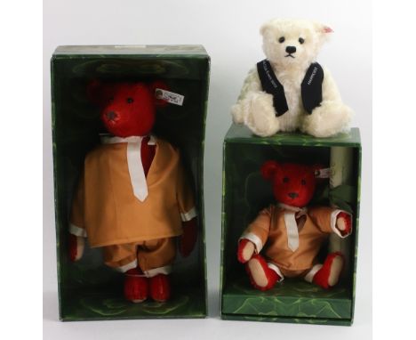 A modern Steiff bear, Al Fonzo, a replica of the 1908 bear, red with cassock outfit, reproduced in 1990/91, limited edition o