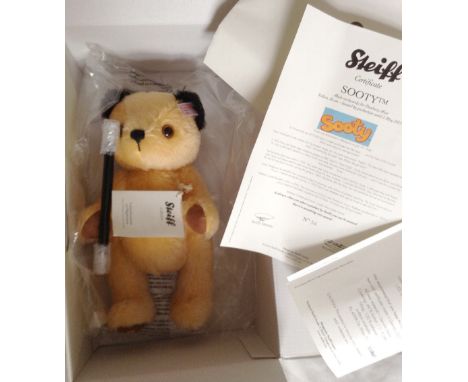 A modern Steiff bear, Sooty, 25cm, with certificate, original box and packaging, together with another modern Steiff bear, Sw