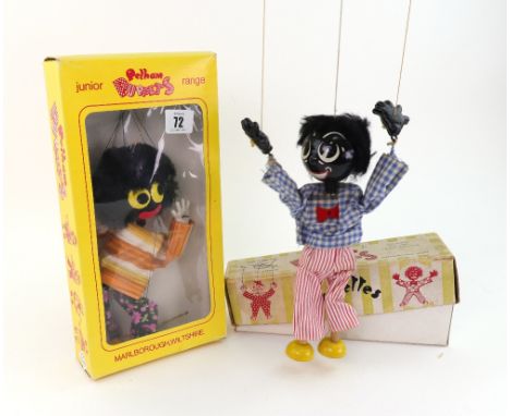 A Pelham Puppet Junior Range Golly J.C. 8, in original display box, and a Pelham Puppet Jumpettes Golly in original box (2).