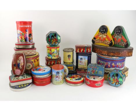 A collection of vintage and modern tins and packaging each featuring a Golliwogg as it's main themes or as part of the overal