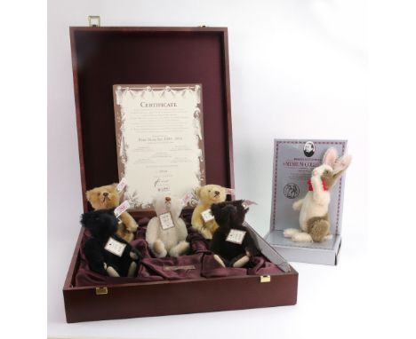 A Steiff UK Baby Bears 1989-1993 set with certificate and original wooden box and a Steiff Museum Collection Dutch Rabbit wit