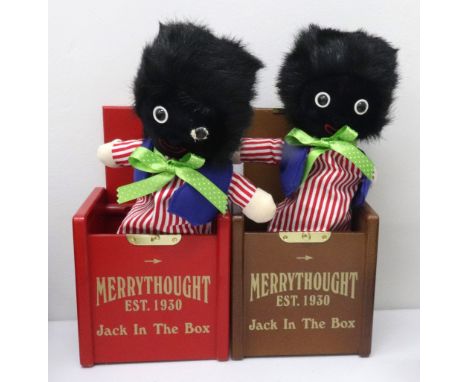 Four Merrythought Jack-In-The-Box Golliwoggs, some boxed (4).