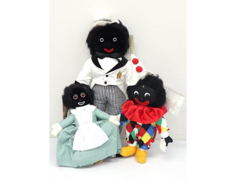 A modern Golliwogg doll by Merrythought, "Minstrel Golly", 75-year Celebration, 43/75, 50cms, another "Upsy Daisy" Golliwogg,