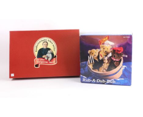 Rub-A-Dub-Dub Three Steiff Bears in a Tub, in original box, and a collection of six modern Steiff animals to include two hors