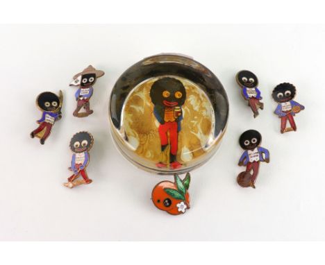 A small collection of vintage enamel Golliwogg badges; skater, cricketer, scooter, golfer, tennis player, footballer, and a c