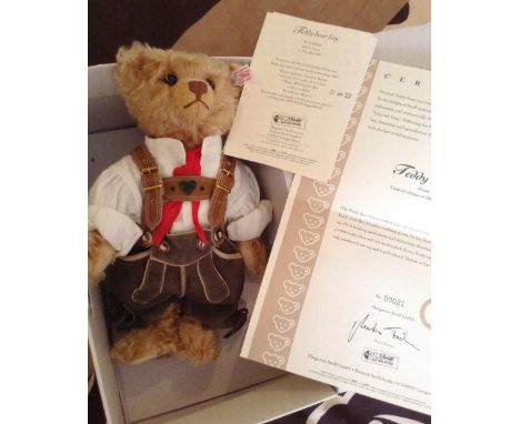 A modern Steiff Teddy Bear Boy, with certificate, original box and packaging, together with a modern Steiff Teddy Bear Girl, 