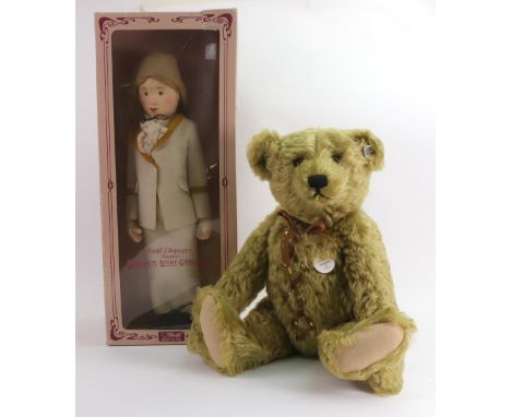 A Steiff felt doll replica limited edition of 3000, 42cm, with original box and a Steiff Teddy bear with hot water bottle, 19