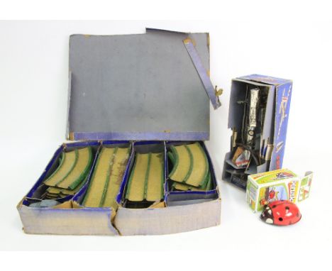 Louis Marx & Co Speedway, lacks one car, Frog Interceptor Fighter and a Beruska tinplate clockwork ladybird, all boxed (3).