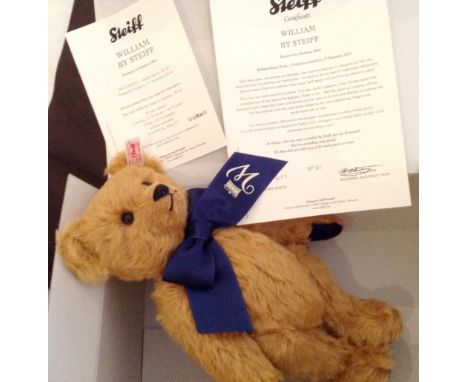 A modern Steiff William Bear, 30cm, with certificate, original box and packaging, together with another modern Steiff Catheri