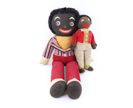 A vintage Golliwogg doll by Merrythought, stitched fabric and velveteen flock filled body with internal bell, 49cms, a large 