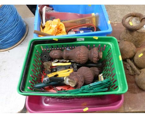 Two boxes of assorted tools and garage clearance items
