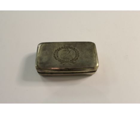 A George III silver snuff box by John Shaw, Birmingham 1806, 6cm long, engraved laurel wreath cartouche, weight 40grams