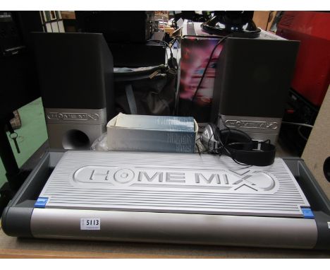 A Home Mix CD DJ unit, pair of speakers, wireless mic reciever and headphones