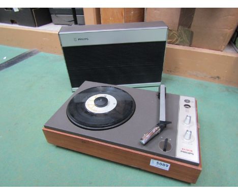 A 1970's Philips portable record player with speaker lid
