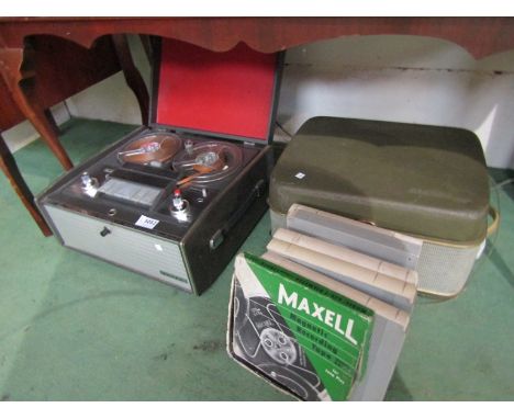 A Grundig reel to reel tape recorder and an Ultra reel to reel tape recorder with a quantity of tapes