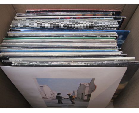 A box of assorted LPs including Simon and Garfunkel, Pink Floyd, Bob Dylan, Leonard Cohen, Donovan etc