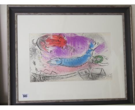 Marc Chagall Blue Fish original Lithograph 1957 - printed by Mourlot  RRP £650  - 22 cm x 38 cm